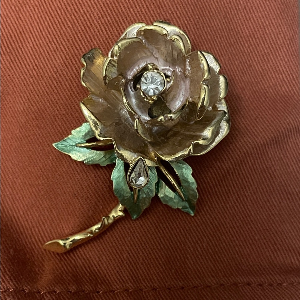 R.J. Graziano Gold and Green Floral Brooch